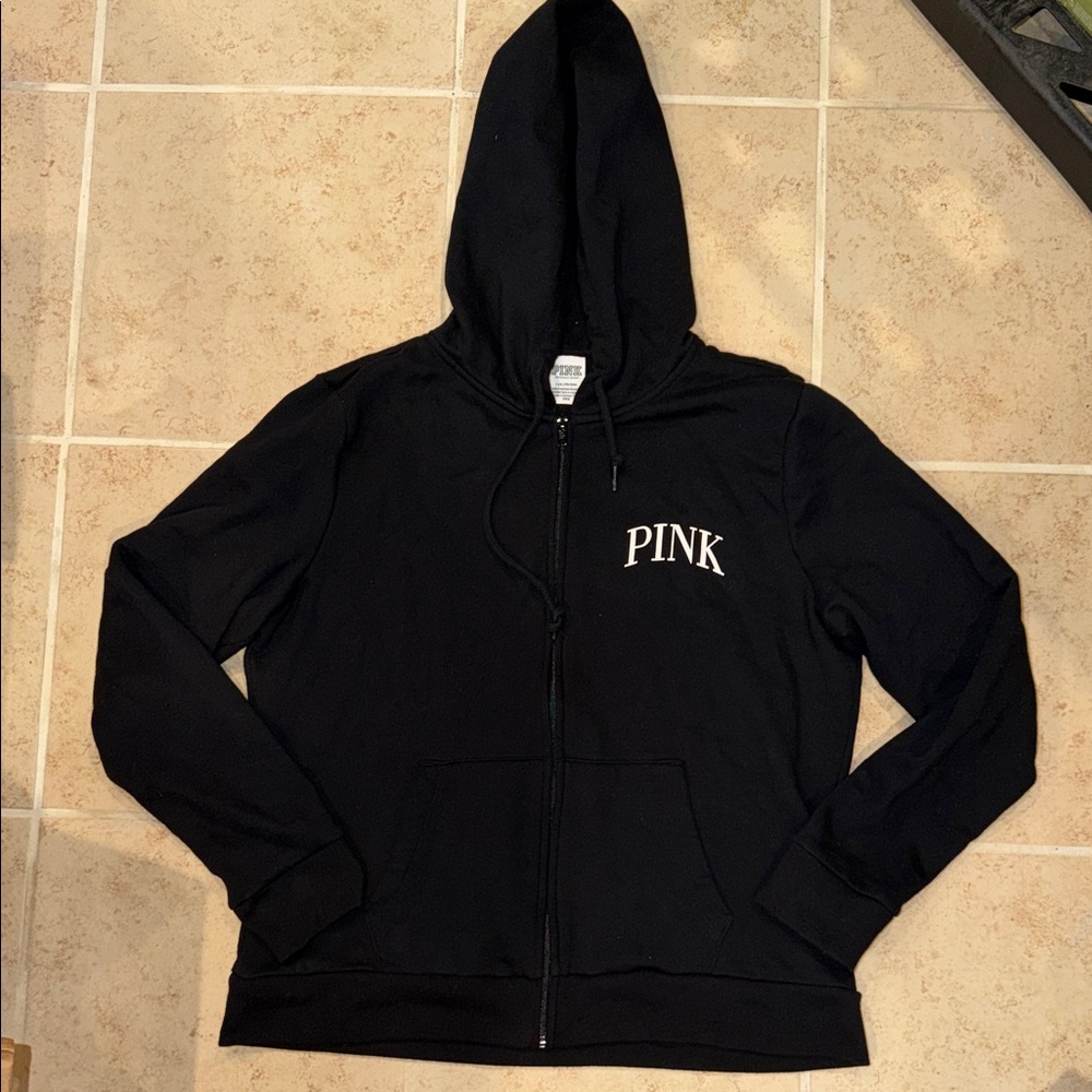 PINK Victoria's Secret Black Hoodie with Grey Logo Tag